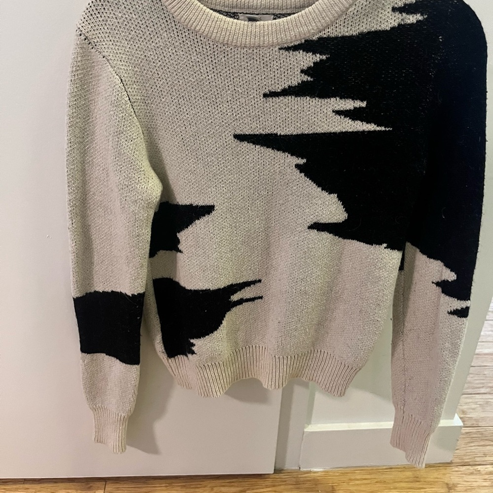 Ecote Black and Cream Crew Neck Sweater with Abstract Design
